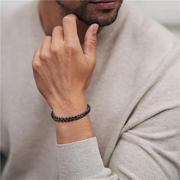 Mens Stainless Steel Bracelet Franco Chain Link Fold Over Clasp Jewelry Gift - Picture 4 of 7